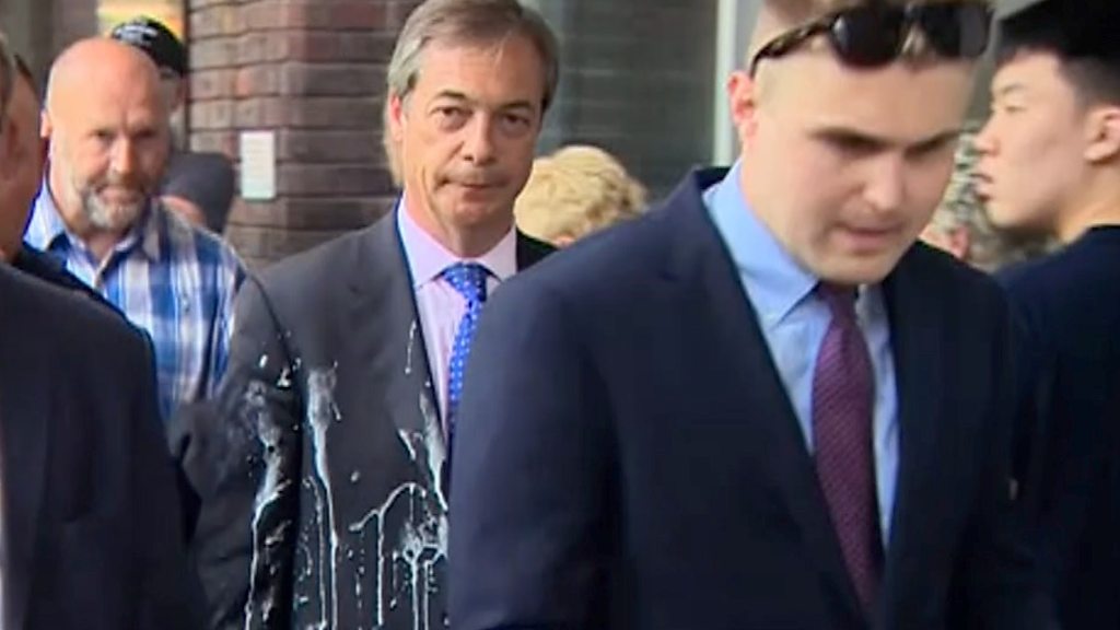 Milkshake thrown at Nigel Farage
