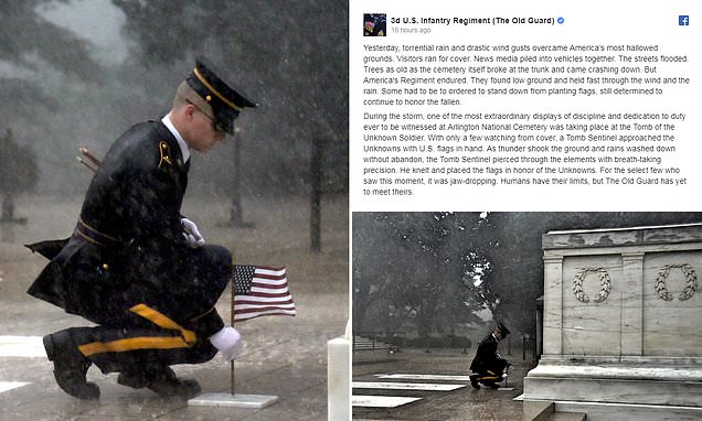 Soldier seen placing flag at Tomb of Unknown Soldier