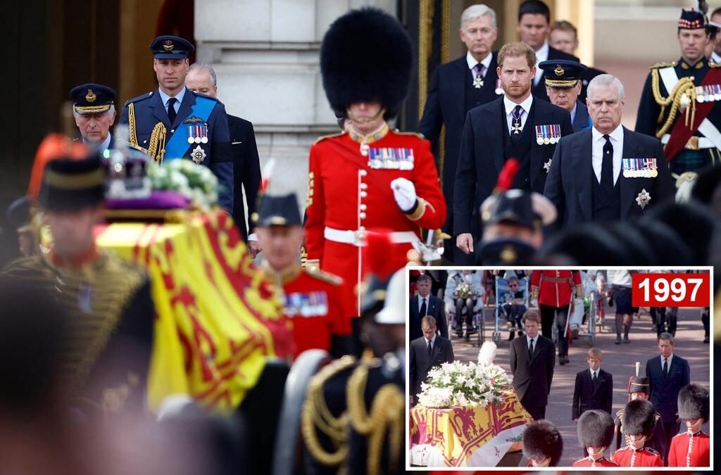 William and Harry walk behind coffin in poignant reminder of Diana death...