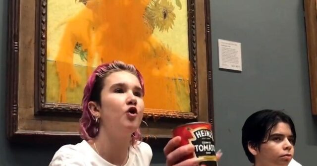 Watch: Just Stop Oil Activists Defile Van Gogh's Sunflowers with Canned Soup
