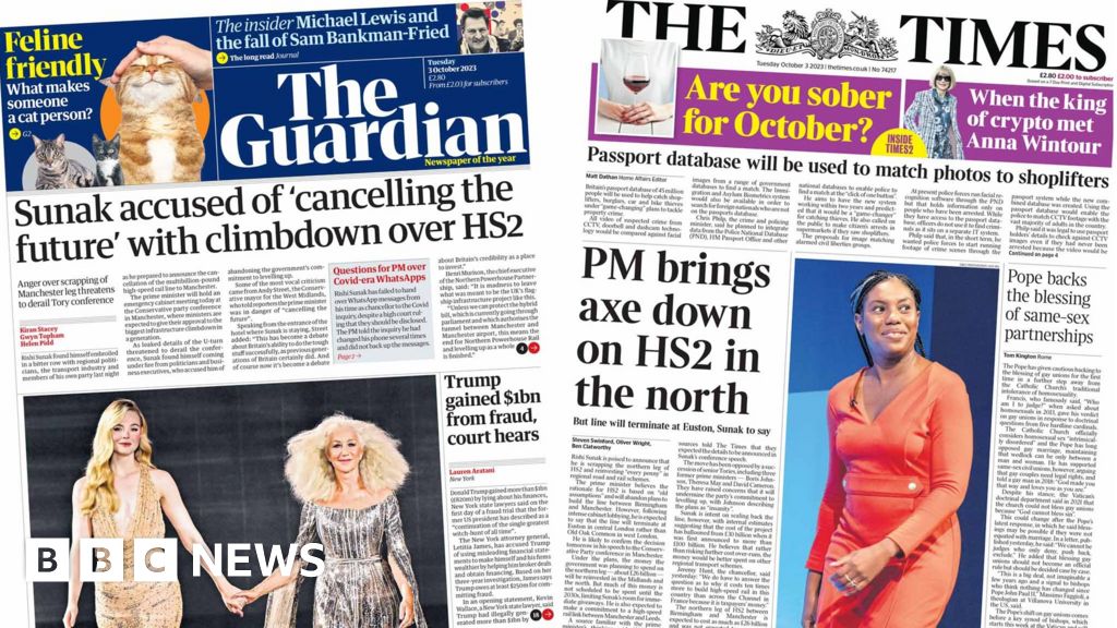 Newspaper headlines: 'Tory rebellion' as Sunak 'brings axe down on HS2'