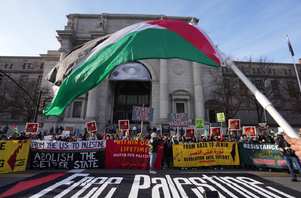 Pro-Palestinian protesters throw smoke bomb, hit with pepper spray after being barred from entering the American Museum of Natural History for the second week
