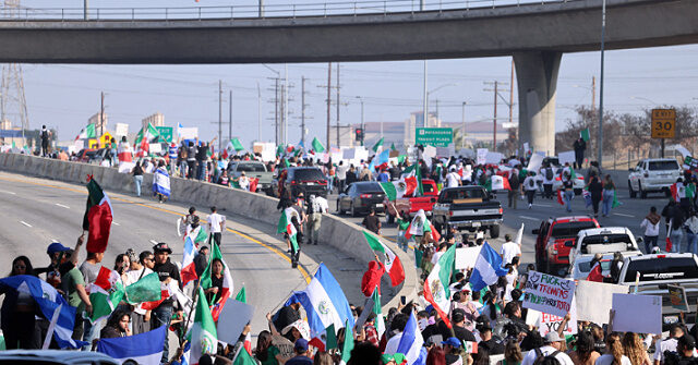 WATCH: Police Standoff with Mexican Anti-ICE Protesters Blocking Los Angeles Highway