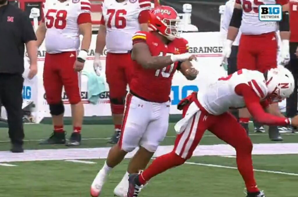 Fans fume after Maryland’s Cam Rice levels limping Nebraska QB Dylan Raiola