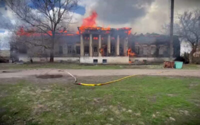 Video: Historic building in Ukraine up in flames after Russia drone attack