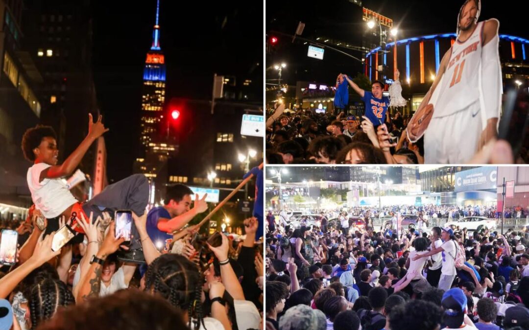 KNICKS fans go bonkers in NYC after Game 2 Finals win...