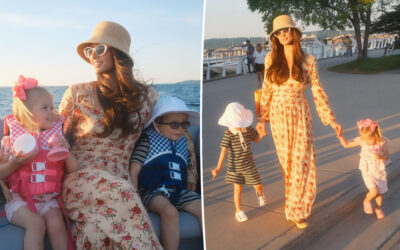 Paris Hilton shows off striking brunette look while enjoying Michigan cherry festival with her two kids