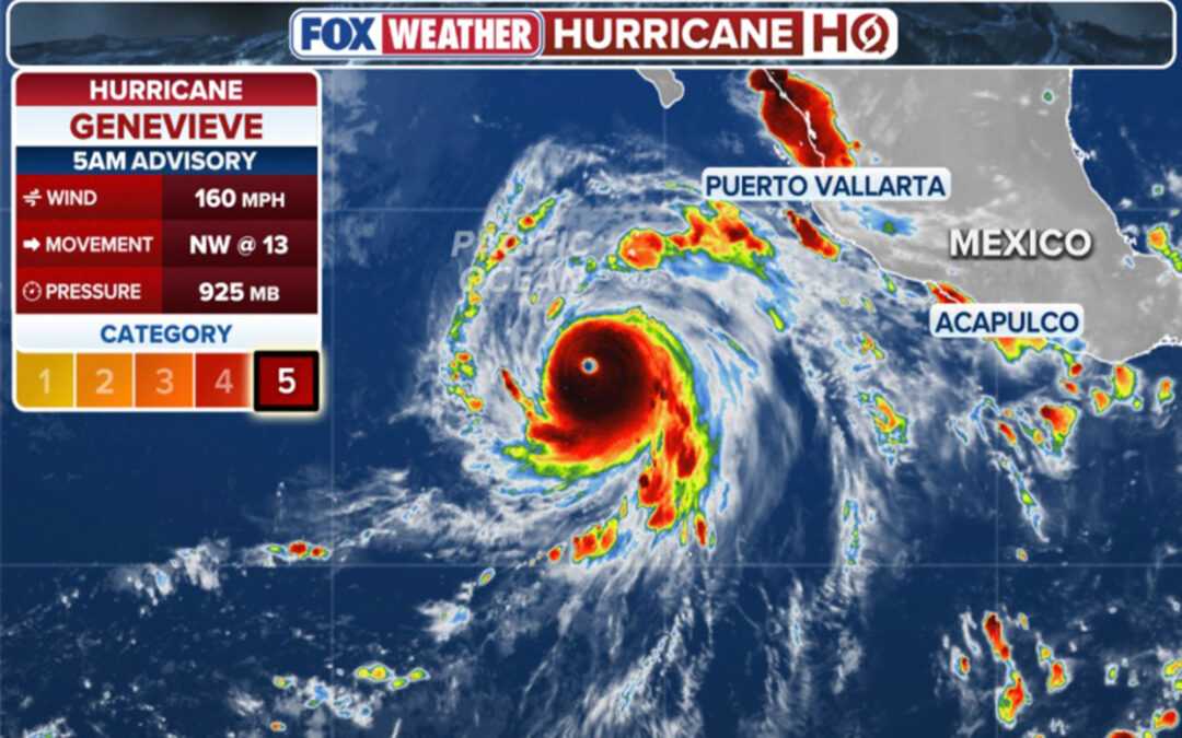 Major Hurricane Genevieve roars in the Pacific as Fausto weakens to a tropical storm near Hawaii